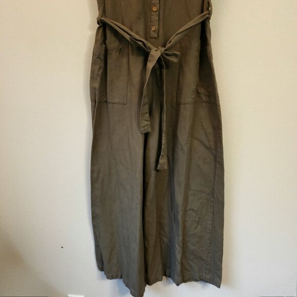 The Shanty corporation Cotton Flax Utility Slvless Jumpsuit Green Women S Chic - Picture 4 of 16